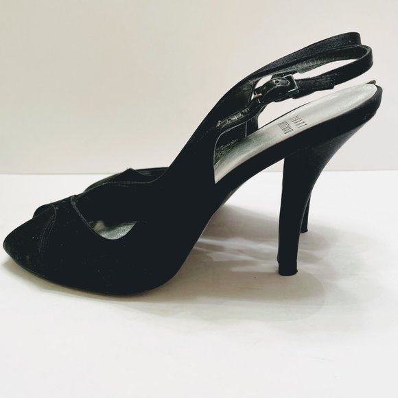 Stuart Weitzman Satin Peep Toe Slingback Heels - Picture 9 of 14
